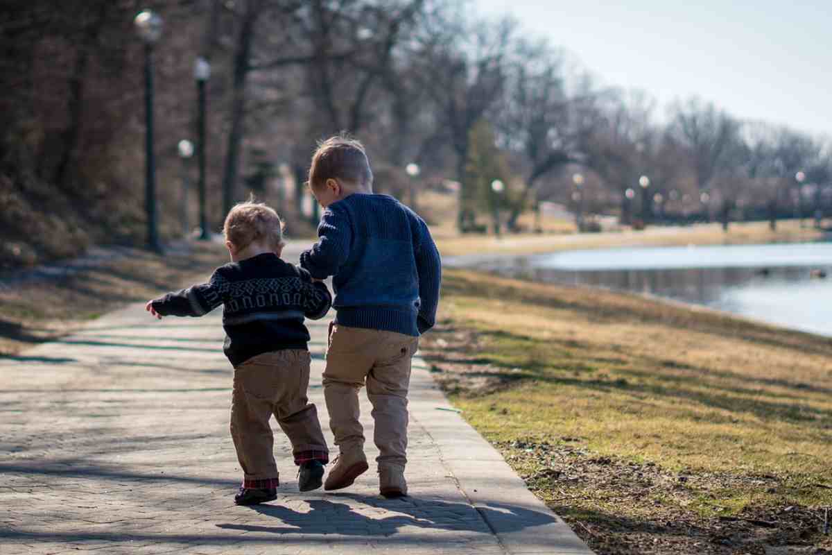 Fratellini che camminano al parco